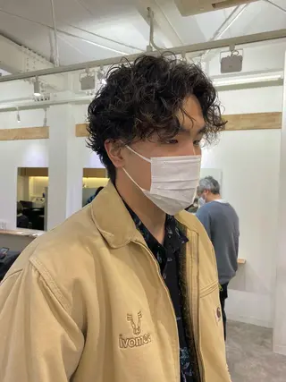 ミディアム パーマ メンズ 森貴裕/ベージュ/ パーマ/オリーブのヘアスタイル