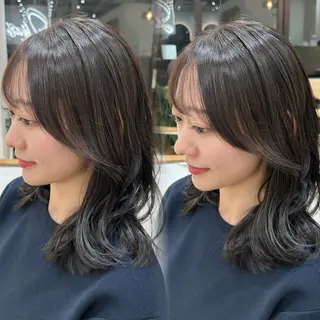 ミディアム カラー 赤み消し/オリーブ カーキ/福田れんのヘアスタイル