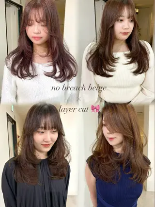 ロング カラー mizuki/ピンク ベージュ.レイヤーのヘアスタイル