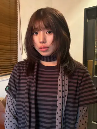 ミディアム カラー パーマ レイヤー/透明感/ ブリーチなし/わかなのヘアスタイル