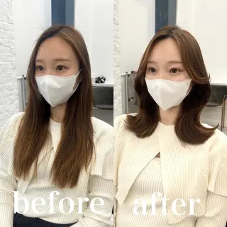 ミディアム 韓国ヘア♡ 顔まわりカットayaのヘアスタイル
