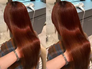 カラー ゆらんちょ/ブリーチ 無w/縮毛矯正/暖色のヘアスタイル