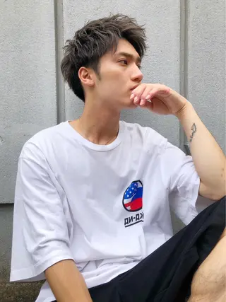 ショート カラー メンズ 赤み消し🌿 透明感カラー🫧のヘアスタイル