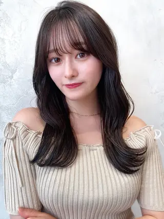 セミロング カラー 顔周り/くびれヘア 韓国ヘア💕風間るなのヘアスタイル