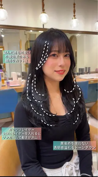 ロング カラー ヘアアレンジ ♥韓国レイヤー/透明 感カラー/顔周りのヘアスタイル