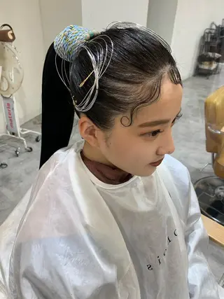 セミロング ヘアアレンジ ブリーチ/アレンジ 天満/chihiroのヘアスタイル