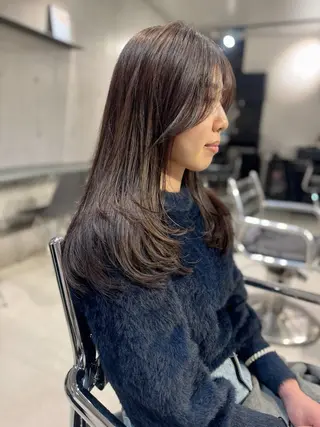 セミロング カラー パーマ ヘアアレンジ 透明感/オリーブ/ グレージュ/YUKAのヘアスタイル