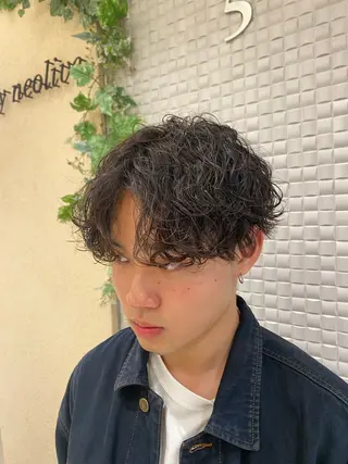 ミディアム パーマ 新宿メンズパーマ ヨモギダのヘアスタイル