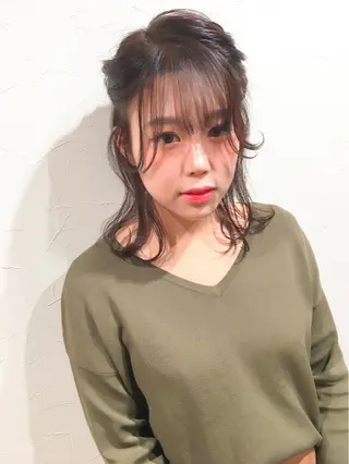 ミディアム セミロング カラー パーマ ヘアアレンジ As hair所属・柔らか垢抜けｶﾗｰと ｶｯﾄ🫧ASUKAのヘアスタイル