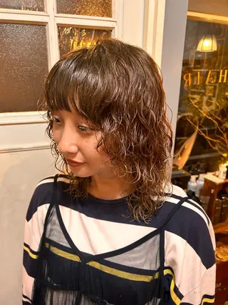 ミディアム パーマ 清水千優/パーマ/透 明感カラー/メンズのヘアスタイル