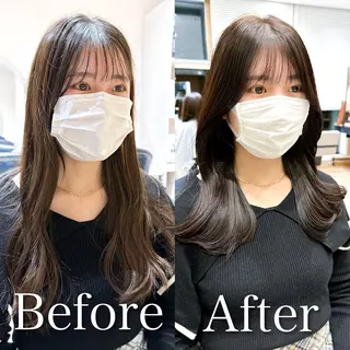セミロング カラー 顔周り/くびれヘア 韓国ヘア💕風間るなのヘアスタイル