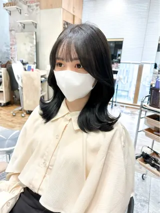 ミディアム カラー 顔周り/くびれヘア 韓国ヘア💕風間るなのヘアスタイル