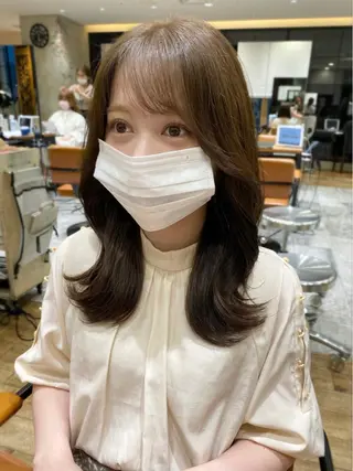 ミディアム カラー 顔周り/くびれヘア 韓国ヘア💕風間るなのヘアスタイル