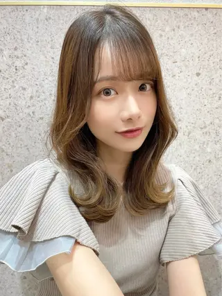 ミディアム カラー 新宿/韓国レイヤー/ 顔周りカット松本美晴のヘアスタイル