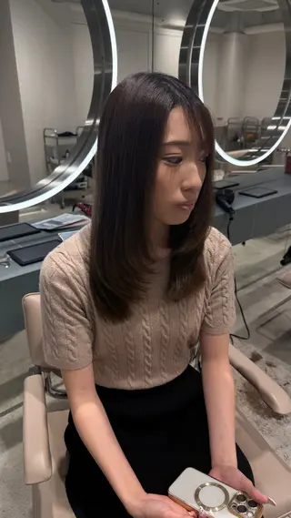 セミロング せな立川レディース メンズカットモデルのヘアスタイル