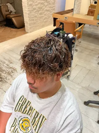 ショート パーマ メンズ BLUE       hair＆Life所属・メンズ特化 山崎  蓮のヘアスタイル