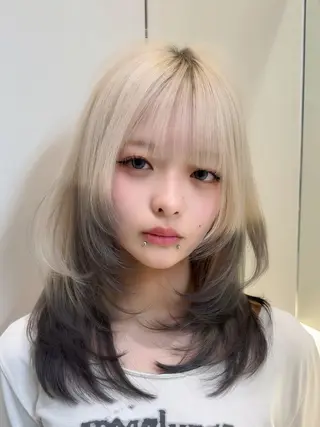ミディアム カラー ダブルカラー 韓国レイヤーKYONのヘアスタイル