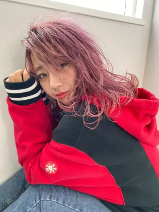 ミディアム カラー ボブ、縮毛矯正👑 心斎橋/高城涼也のヘアスタイル