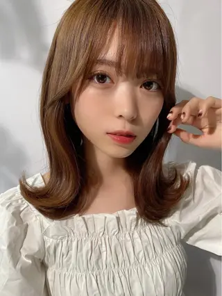 ミディアム カラー 🧡くびれヘア/前髪 顔周り🧡久原結衣のヘアスタイル