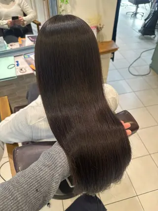 ロング カラー 縮毛矯正/髪質改善 🌿/透明感ブラウンのヘアスタイル