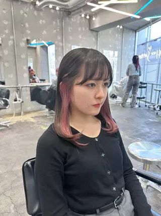 セミロング カラー ヘアアレンジ 🥀モテ暖色× エクステ🥀あかりのヘアスタイル