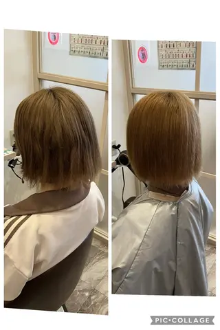 ミディアム パーマ ブリーチ&ストレート 長谷川勇人のヘアスタイル