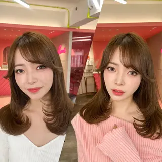 ミディアム カラー 山崎/ボブ縮毛矯正 レイヤー髪質改善のヘアスタイル