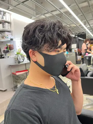 ショート パーマ メンズ ダブルカラー/ ケアブリーチ/クニトのヘアスタイル