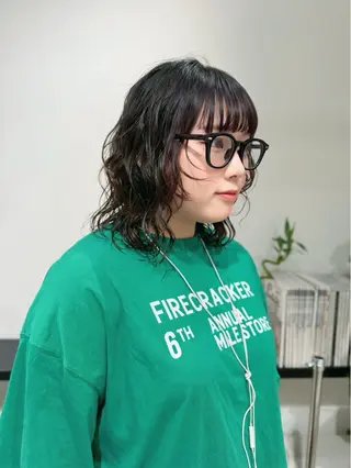 ミディアム パーマ ウルフ/似合わせ レイヤー/RIHOのヘアスタイル