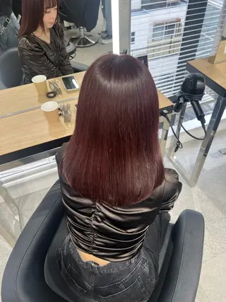 ミディアム カラー 💗愛され暖色💗 ピンク/レッド💗のヘアスタイル