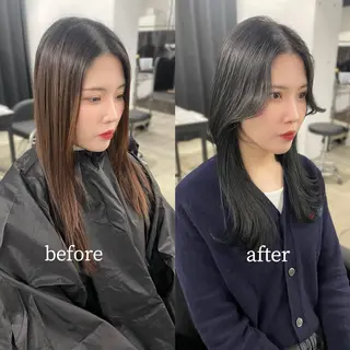 セミロング カラー レイヤーカット/ 縮毛矯正/ミサキ💐のヘアスタイル