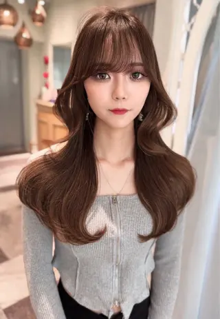 ミディアム カラー 木屋元一/透明感 /前髪/韓国ヘアのヘアスタイル