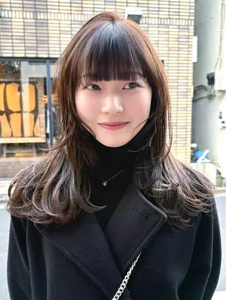 ミディアム カラー パーマ レイヤー/透明感/ ブリーチなし/わかなのヘアスタイル