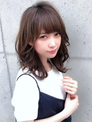 ミディアム カラー パーマ 髪質改善くすみカラー 🍀/石川大輔のヘアスタイル