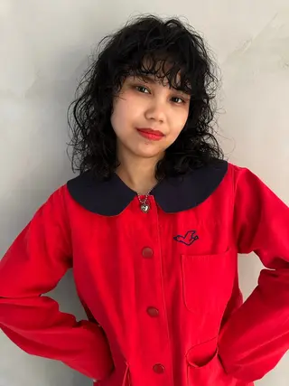 ミディアム パーマ 瓜谷 亮磨のヘアスタイル