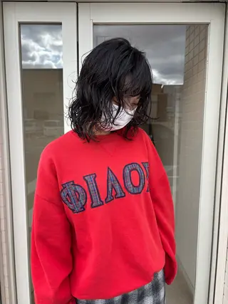 ミディアム カラー パーマ 桑本 さと子のヘアスタイル