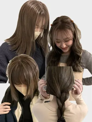 セミロング カラー 落合希 Olivebeigeのヘアスタイル