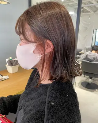 ミディアム カラー 暖色カラー🍊 ボブ🌿顔周りcutのヘアスタイル