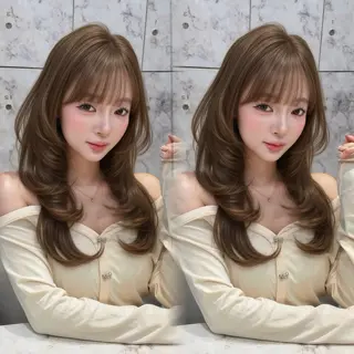 セミロング カラー 新宿/韓国風レイヤー 髪質改善/渋谷直樹のヘアスタイル