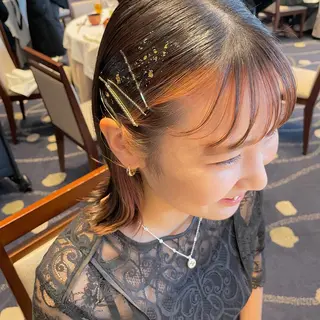 ミディアム ヘアアレンジ レイヤーカット/ ハイトーンchimiのヘアスタイル