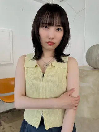 ミディアム カラー 似合わせカット ケアパーマ喜来雅由のヘアスタイル