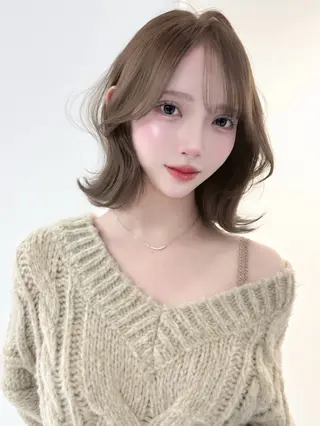 ミディアム カラー ヘアアレンジ 韓国ボブ🤍 縮毛矯正/ひかりのヘアスタイル