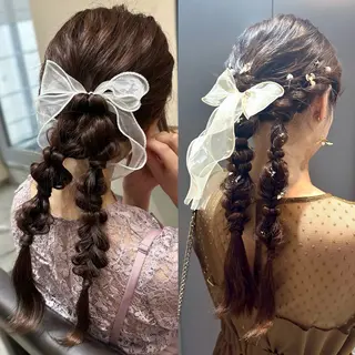 ミディアム ヘアアレンジ 縮毛矯正+モテカラー 🎀✨MIHOのヘアスタイル