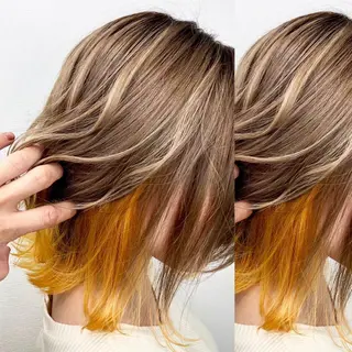 ミディアム カラー JuNブリーチに 縮毛矯正するプロのヘアスタイル