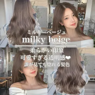 セミロング カラー ヘアアレンジ ベージュグレージュ 💕しゅーじ💕のヘアスタイル