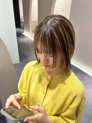 ミディアム カラー ブリーチ縮毛矯正 ／髪質改善／KEIのヘアスタイル