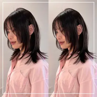 ミディアム カラー パーマ ヘアアレンジ 小野寺瑞希 /最小顔カットのヘアスタイル