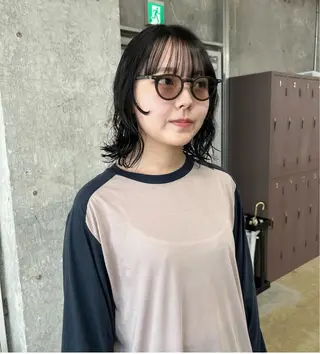 ミディアム パーマ 暖色カラー/オリーブ /ミニボブ/白柳美空のヘアスタイル