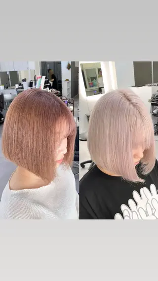 ショート カラー 大阪ケアブリーチ/ ミルクティーベージュのヘアスタイル