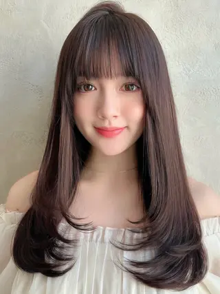 セミロング カラー パーマ 新宿✨顔周りカット 韓国ヘア/坂本亜裟海のヘアスタイル